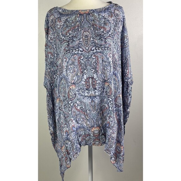 J Jill Tunic Tunic Top Poncho Cover Up Paisley Boho Hippie Lagenlook Artsy M/L - Picture 1 of 11